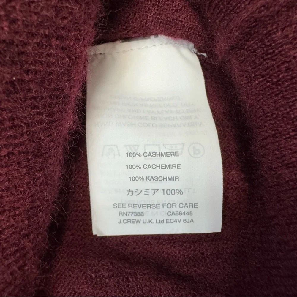 J.Crew Cashmere Boatneck Ruffle-Sleeve Burgundy Sweater Size S